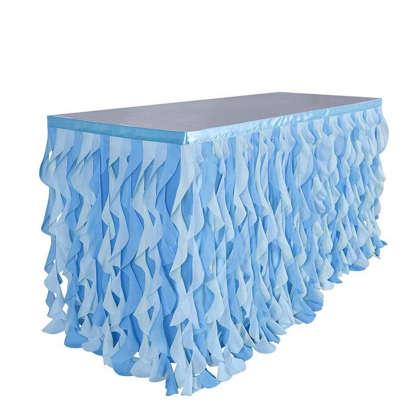 Adeeing 6ft Mixed Blue Tulle Table Skirt Tutu Ruffle Table Skirting Curly Willow Table Skirt for Rectangle or Round Table Baby Shower Birthday Wedding Party Banquet Decoration (L 72in, H 30in) - Image 1